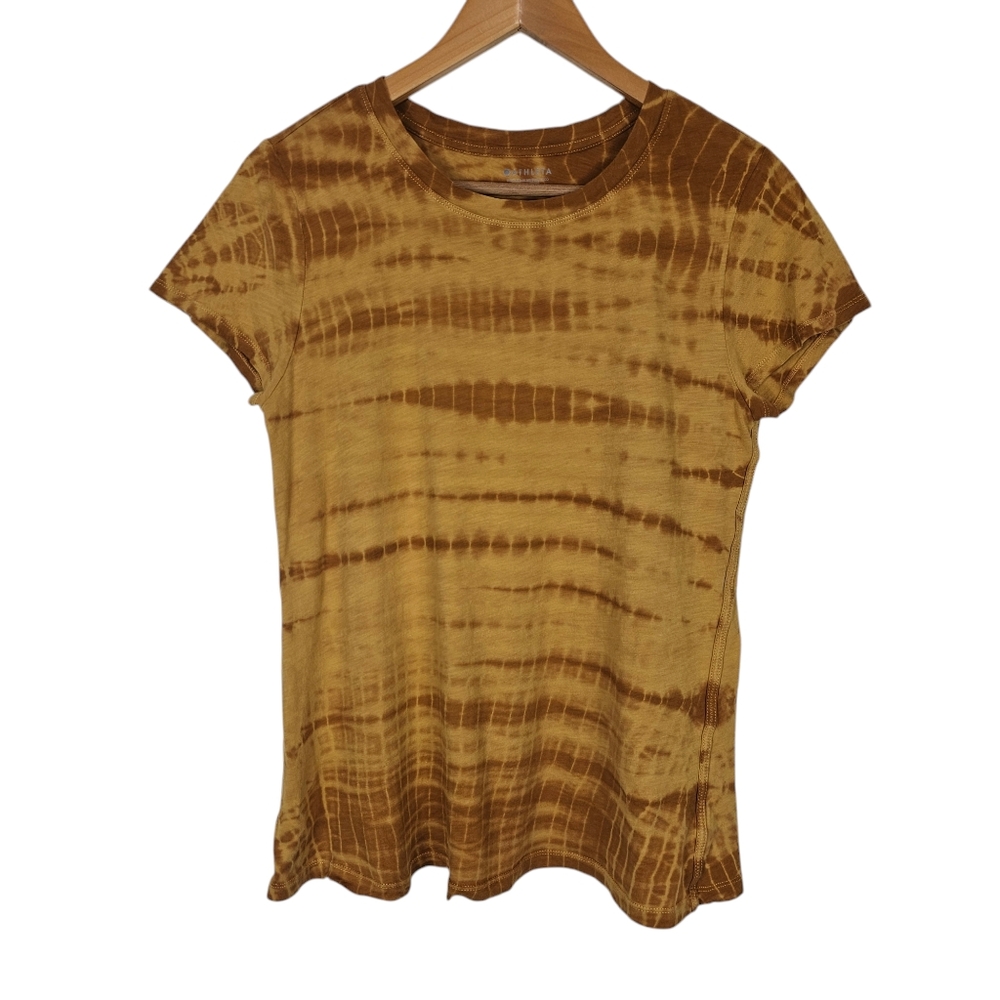 Athleta Organic Daily Tie Dye Crew Tee Mustard Yellow Tshirt Medium